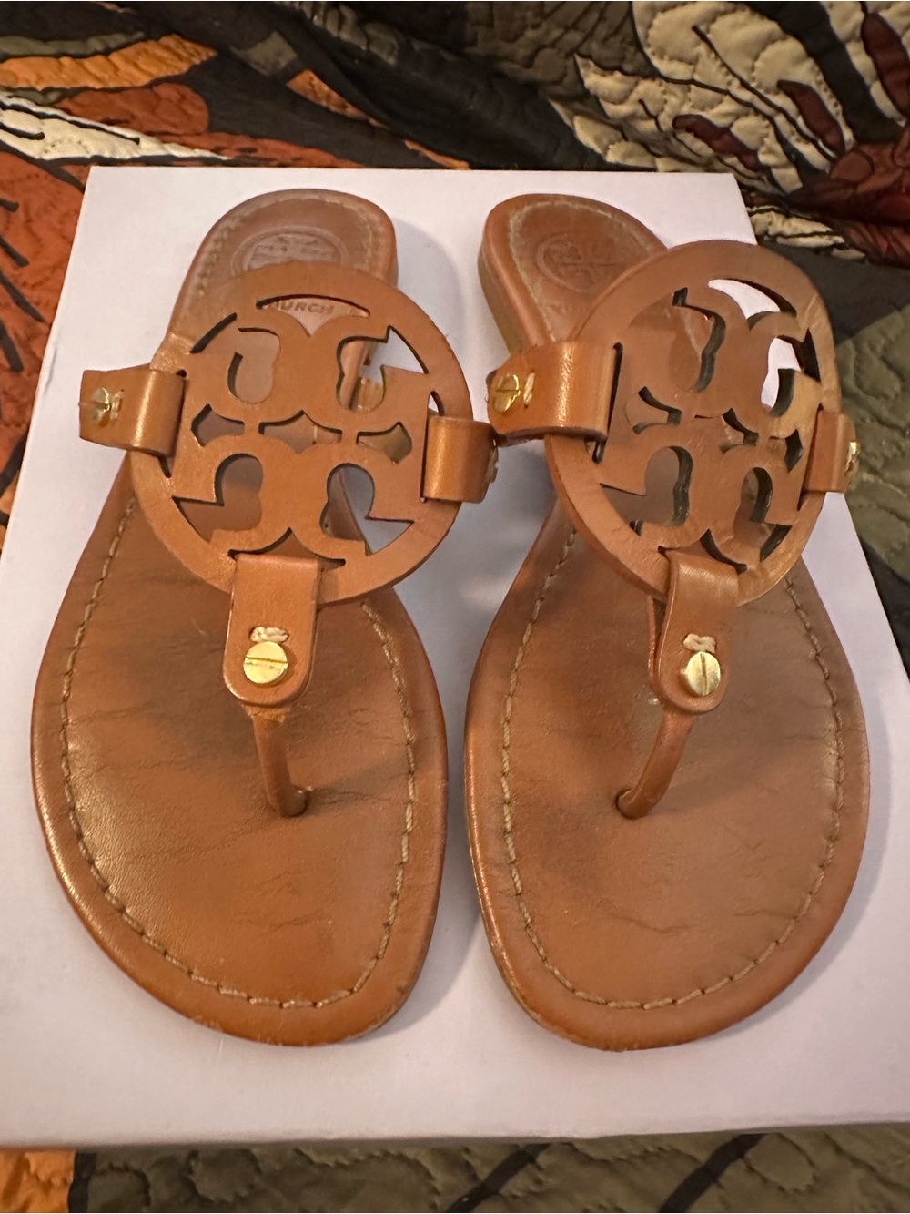Tory Burch Tan Miller Leather Thong Sandals